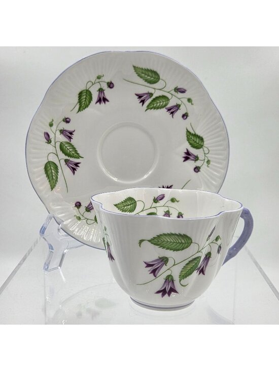 Shelley Other - Shelley Campanula Dainty Flat Cup and Saucer Set Purple Flowers Bone China